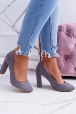 Damskie Czółenka Na Słupku Zamszowe Szare Verdi