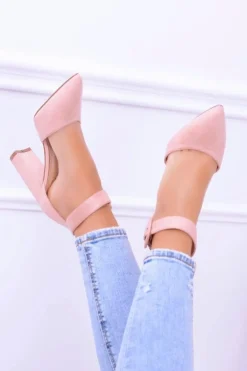 Damskie Czółenka Na Słupku Zamszowe Różowe Harinta