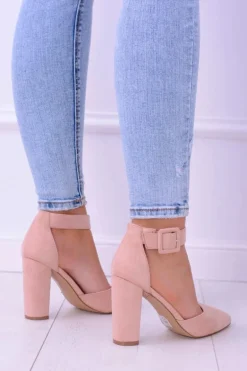 Damskie Czółenka Na Słupku Zamszowe Różowe Harinta