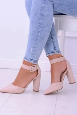 Damskie Czółenka Na Słupku Zamszowe Beżowe Harinta