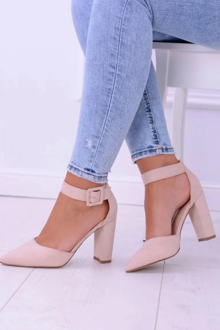 Damskie Czółenka Na Słupku Zamszowe Beżowe Harinta