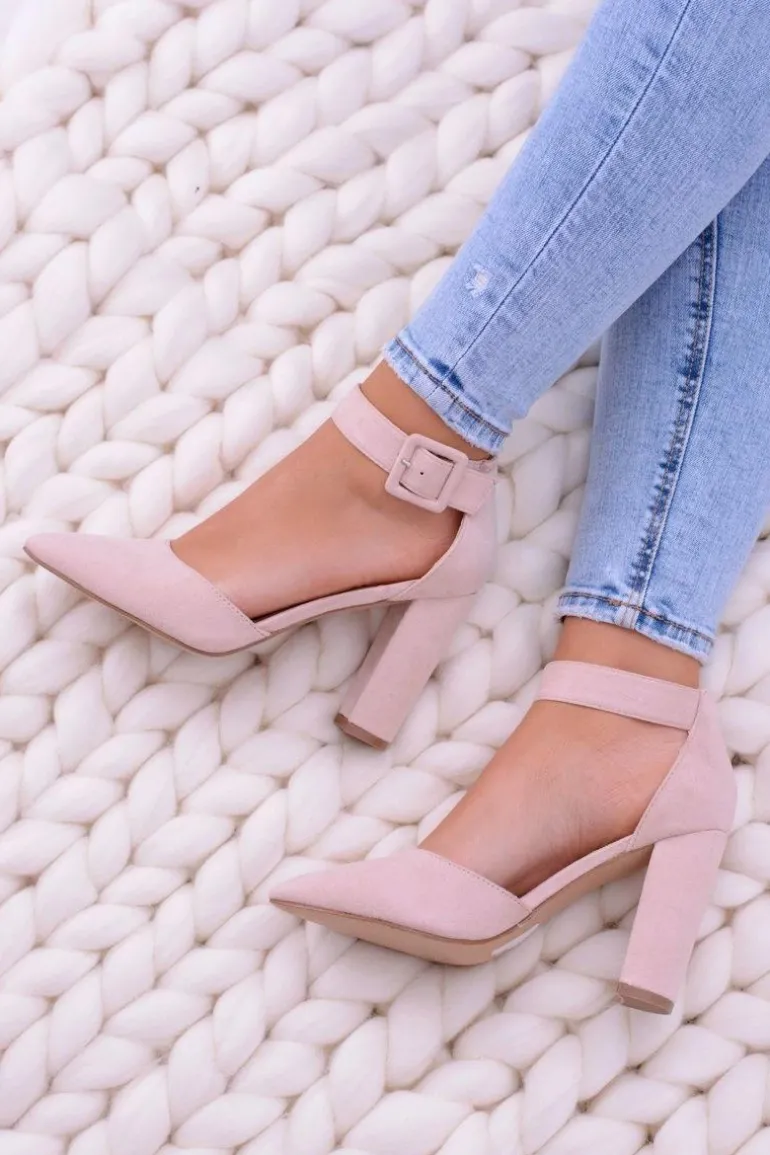 Damskie Czółenka Na Słupku Zamszowe Beżowe Harinta