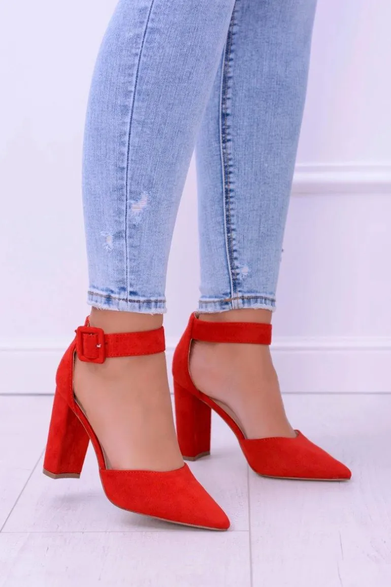 Damskie Czółenka Na Słupku Zamszowe Czerwone Harinta