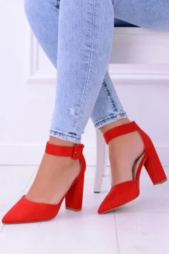 Damskie Czółenka Na Słupku Zamszowe Czerwone Harinta