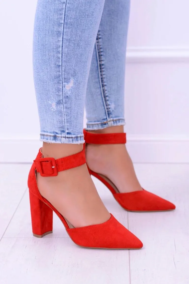 Damskie Czółenka Na Słupku Zamszowe Czerwone Harinta