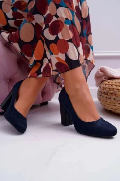 Damskie Czółenka Sergio Leone PB200 Zamszowe Granatowe Selva