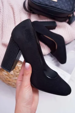 Damskie Czółenka Sergio Leone PB200 Zamszowe Czarne Selva