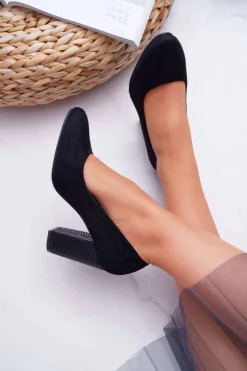 Damskie Czółenka Sergio Leone PB200 Zamszowe Czarne Selva