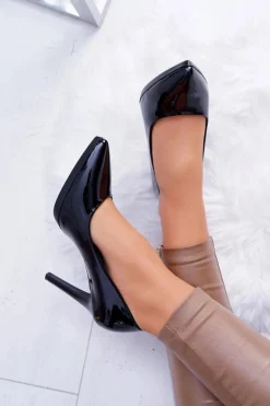 Damskie Czółenka Szpilki Sergio Leone Czarne Lakierowane Misawu