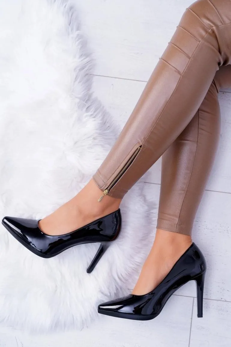 Damskie Czółenka Szpilki Sergio Leone Czarne Lakierowane Misawu