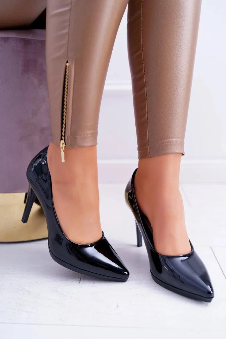 Damskie Czółenka Szpilki Sergio Leone Czarne Lakierowane Misawu