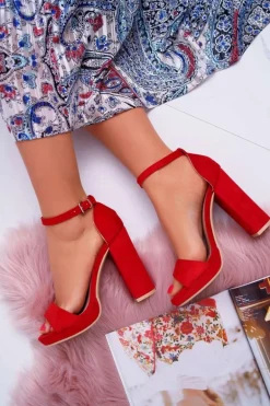 Damskie Czerwone Sandały Na Słupku Platforma Debora