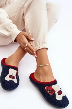 Damskie Domowe Klapki Kapcie Z Misiem Inblu EC000095 Granatowe