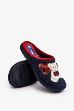 Damskie Domowe Klapki Kapcie Z Misiem Inblu EC000095 Granatowe