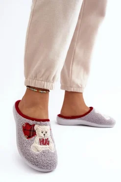 Damskie Domowe Klapki Kapcie Z Misiem Inblu EC000095 Szare