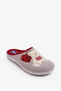 Damskie Domowe Klapki Kapcie Z Misiem Inblu EC000095 Szare