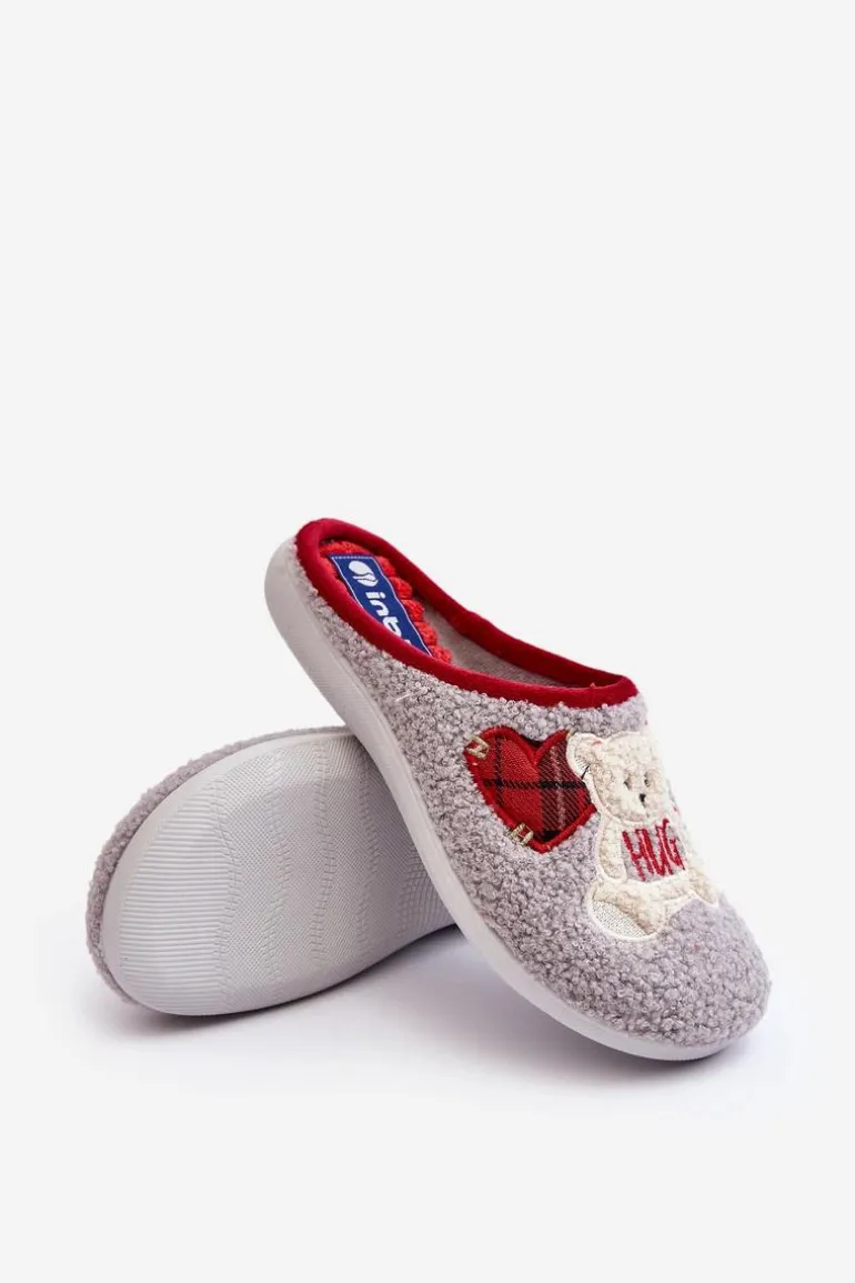 Damskie Domowe Klapki Kapcie Z Misiem Inblu EC000095 Szare