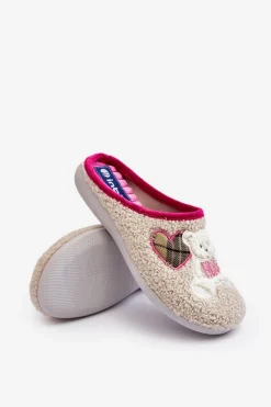 Damskie Domowe Klapki Kapcie Z Misiem Inblu EC000095 Beżowe