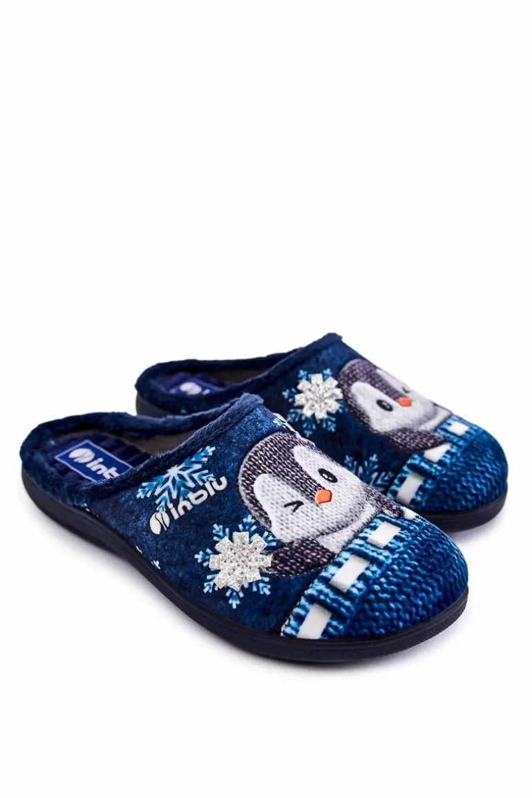 Damskie Domowe Klapki Papcie Pingwiny Inblu EC-81-004 Granatowe