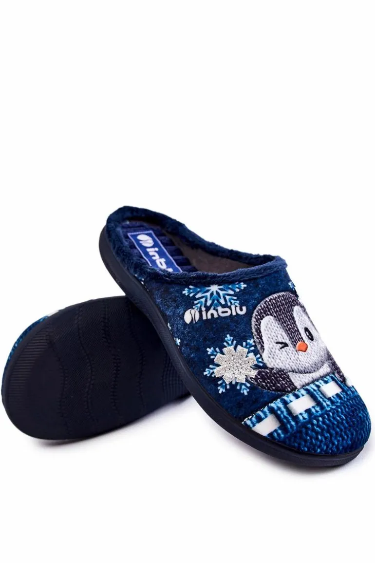 Damskie Domowe Klapki Papcie Pingwiny Inblu EC-81-004 Granatowe