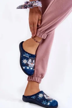 Damskie Domowe Klapki Papcie Pingwiny Inblu EC-81-004 Granatowe