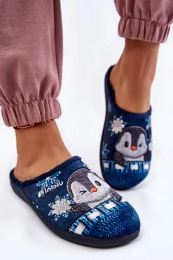 Damskie Domowe Klapki Papcie Pingwiny Inblu EC-81-004 Granatowe
