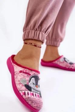 Damskie Domowe Klapki Papcie Pingwiny Inblu EC-81-023 Różowe