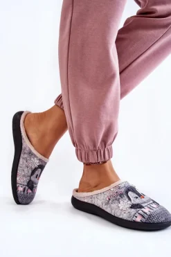 Damskie Domowe Klapki Papcie Pingwiny Inblu EC-81-025 Szare