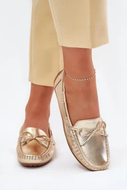 Damskie Eko Skórzane Mokasyny Złote Si Passione