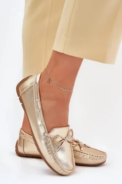 Damskie Eko Skórzane Mokasyny Złote Si Passione