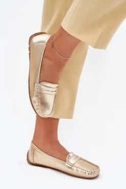 Damskie Eko Skórzane Mokasyny Złote Lenvie