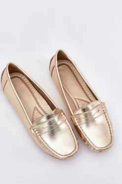 Damskie Eko Skórzane Mokasyny Złote Lenvie