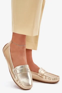 Damskie Eko Skórzane Mokasyny Złote Lenvie