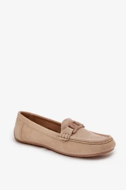Damskie Eko Zamszowe Mokasyny Z Ozdobą Beżowe Seathra