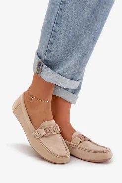 Damskie Eko Zamszowe Mokasyny Z Ozdobą Beżowe Seathra