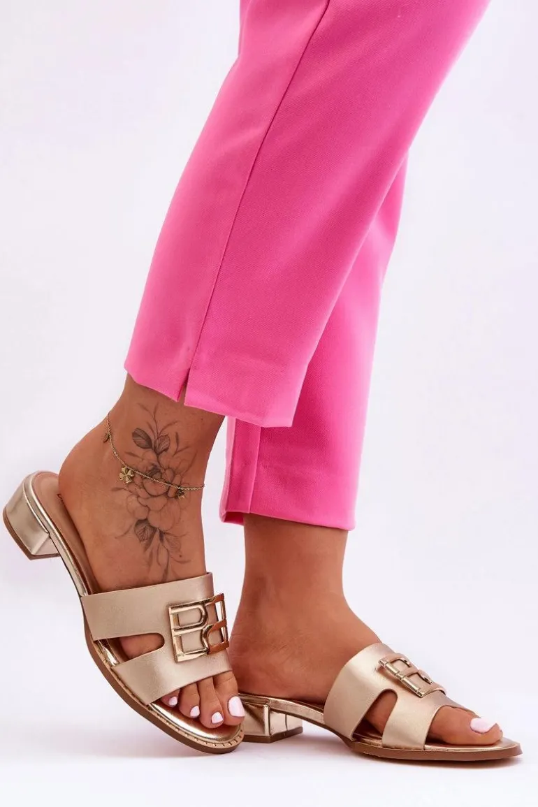 Damskie Eleganckie Klapki Z Ozdobą Złote Atlantis