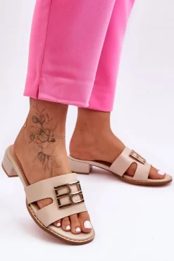 Damskie Eleganckie Klapki Z Ozdobą Beżowe Atlantis
