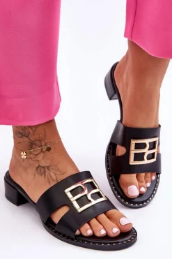 Damskie Eleganckie Klapki Z Ozdobą Czarne Atlantis