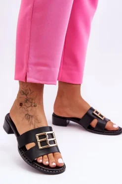 Damskie Eleganckie Klapki Z Ozdobą Czarne Atlantis