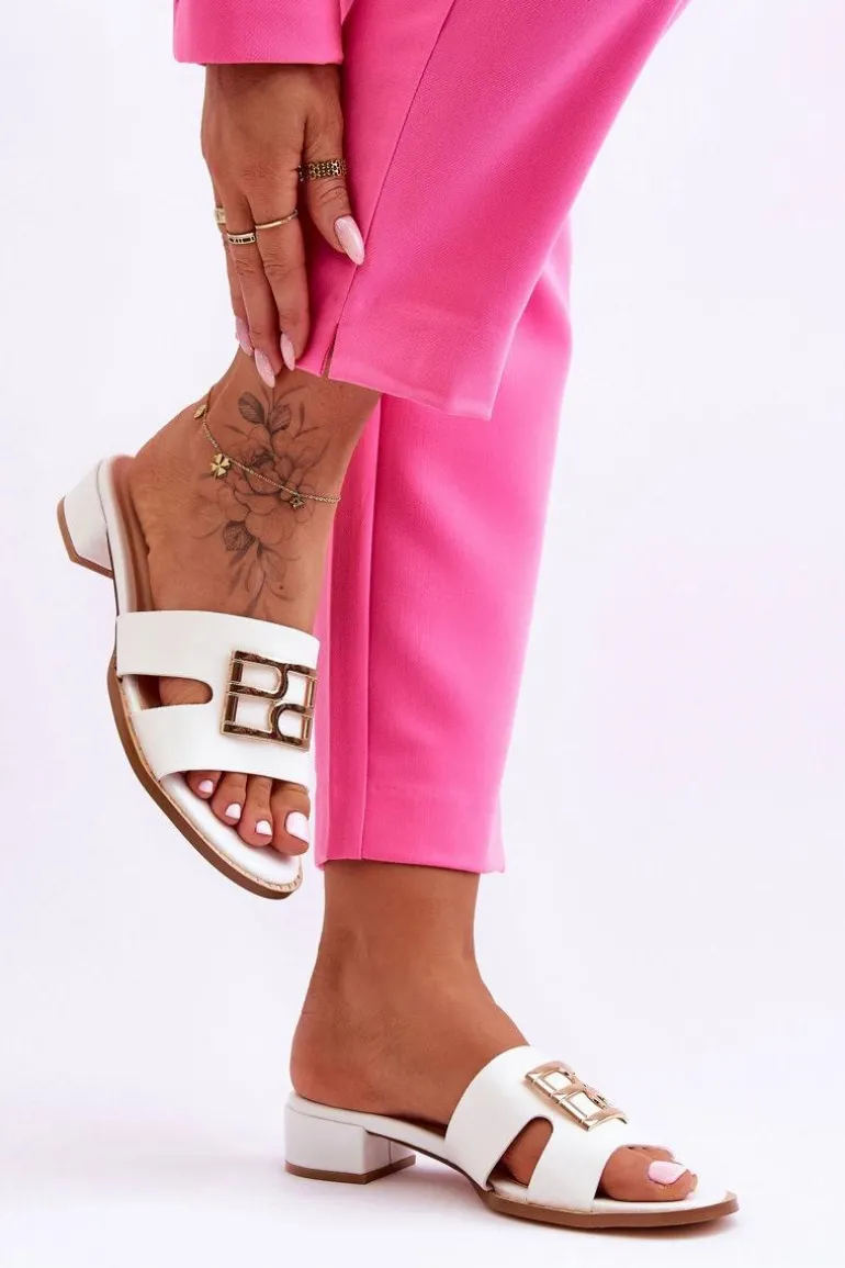 Damskie Eleganckie Klapki Z Ozdobą Białe Atlantis