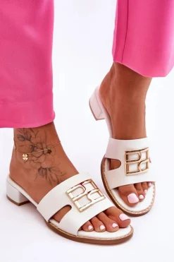 Damskie Eleganckie Klapki Z Ozdobą Białe Atlantis