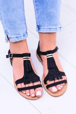 Damskie Eleganckie Płaskie Sandałki Memi Czarne