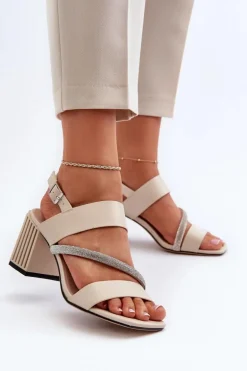Damskie Eleganckie Sandały Na Słupku Beżowe D&A MR38-549