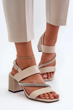 Damskie Eleganckie Sandały Na Słupku Beżowe D&A MR38-549