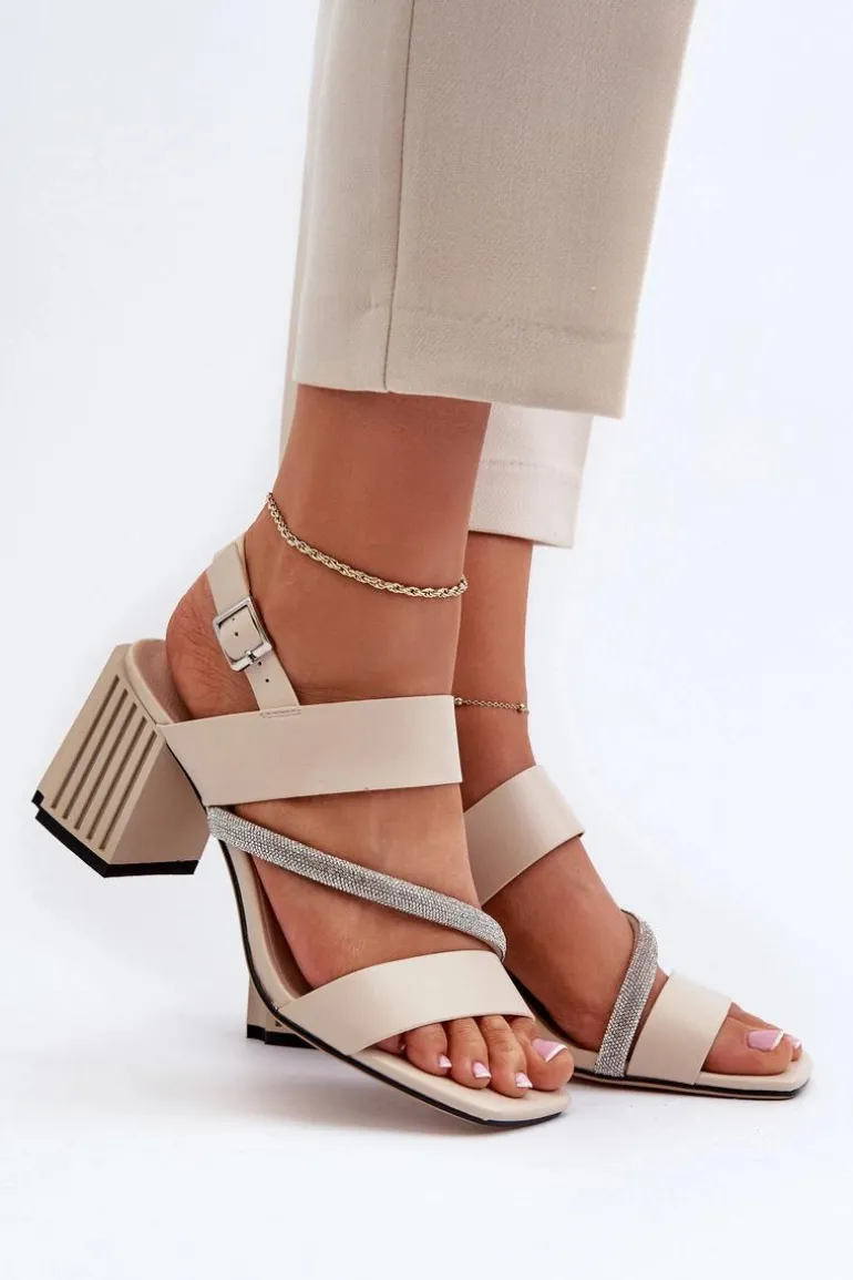 Damskie Eleganckie Sandały Na Słupku Beżowe D&A MR38-549