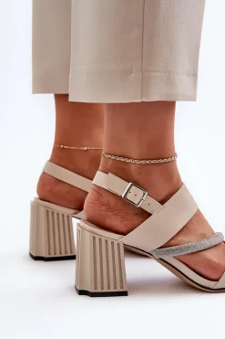 Damskie Eleganckie Sandały Na Słupku Beżowe D&A MR38-549