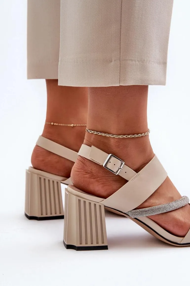 Damskie Eleganckie Sandały Na Słupku Beżowe D&A MR38-549