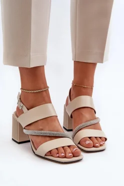 Damskie Eleganckie Sandały Na Słupku Beżowe D&A MR38-549