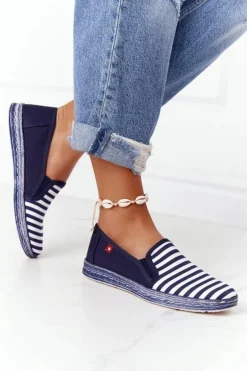 Damskie Espadryle Big Star HH276002 Granatowo-Białe