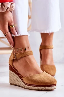 Damskie Espadryle Na Koturnie Brązowe Tamarill